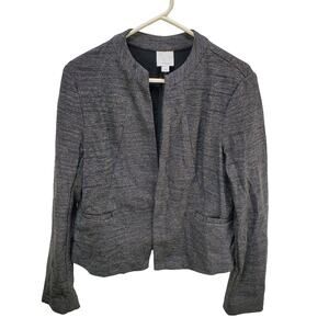 Halogen Blazer Jacket Coat Women Large Charcoal Gray Open Knit Pockets Mock Neck